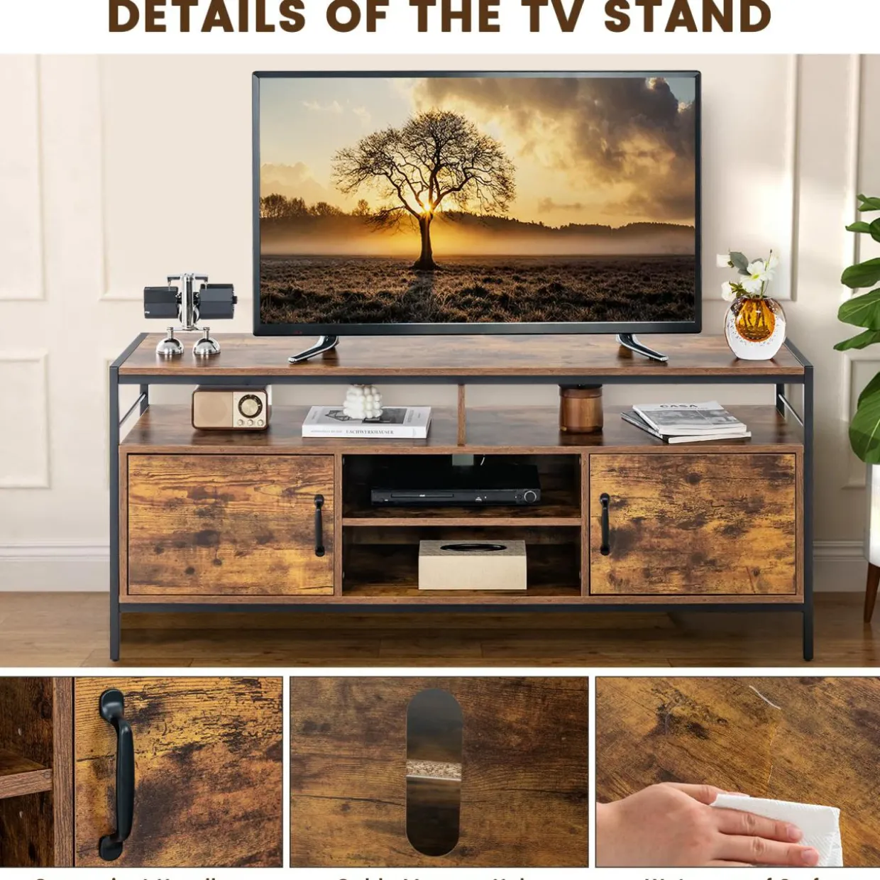 Tangkula TV Stand for TVs up to 65"- 58"TV Console Table w/Side Cabinets & Adjustable Shelf
