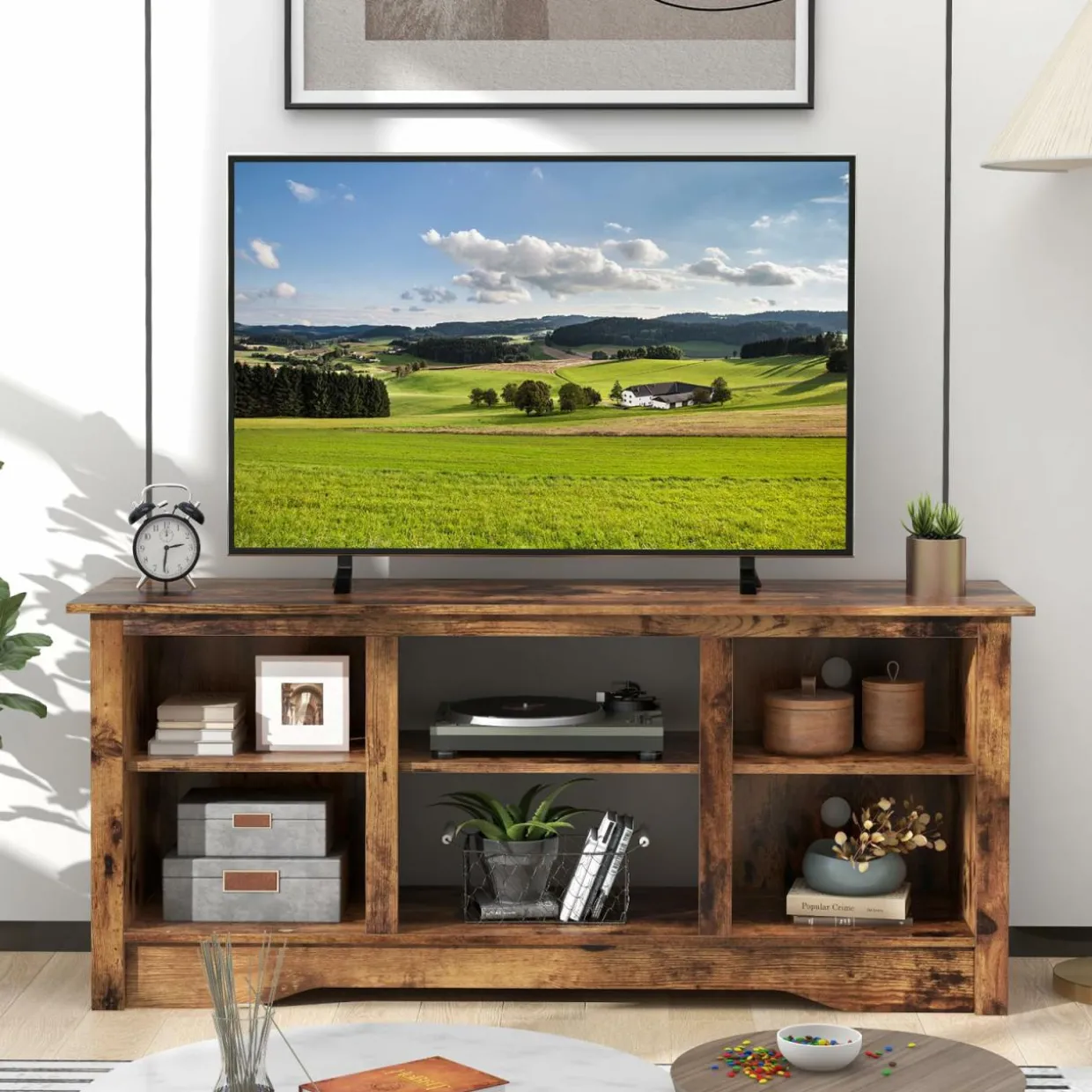 Tangkula TV Stand for up to 65" Flat Screen TVs, 58" Media Entertainment Center w/Adjustable Shelves
