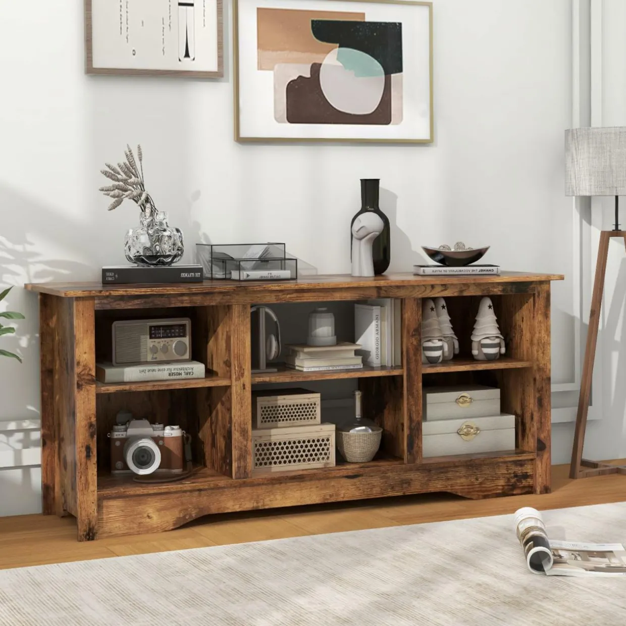 Tangkula TV Stand for up to 65" Flat Screen TVs, 58" Media Entertainment Center w/Adjustable Shelves