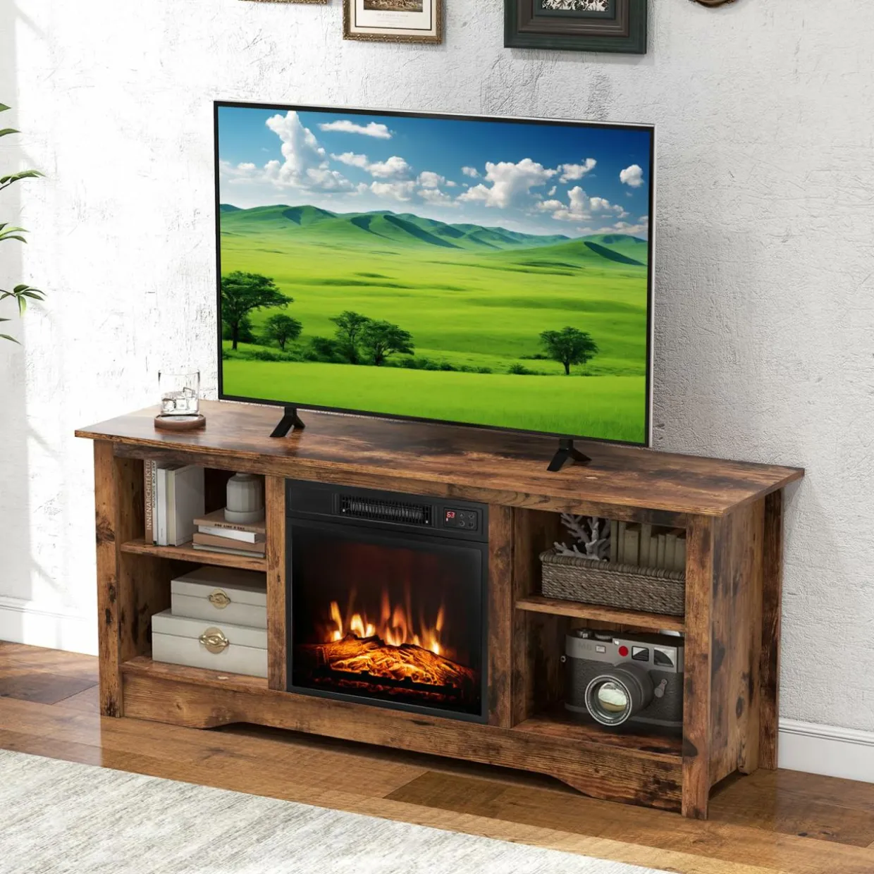 Tangkula TV Stand for up to 65" Flat Screen TVs, 58" Media Entertainment Center w/Adjustable Shelves