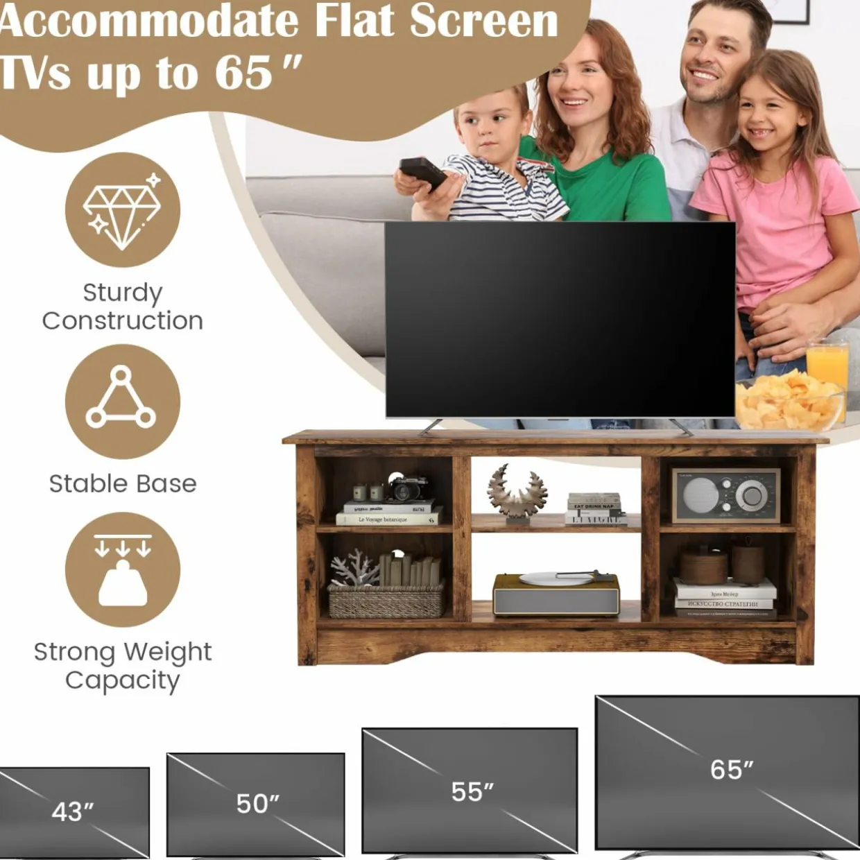 Tangkula TV Stand for up to 65" Flat Screen TVs, 58" Media Entertainment Center w/Adjustable Shelves