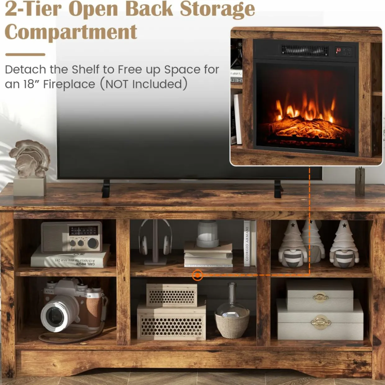 Tangkula TV Stand for up to 65" Flat Screen TVs, 58" Media Entertainment Center w/Adjustable Shelves