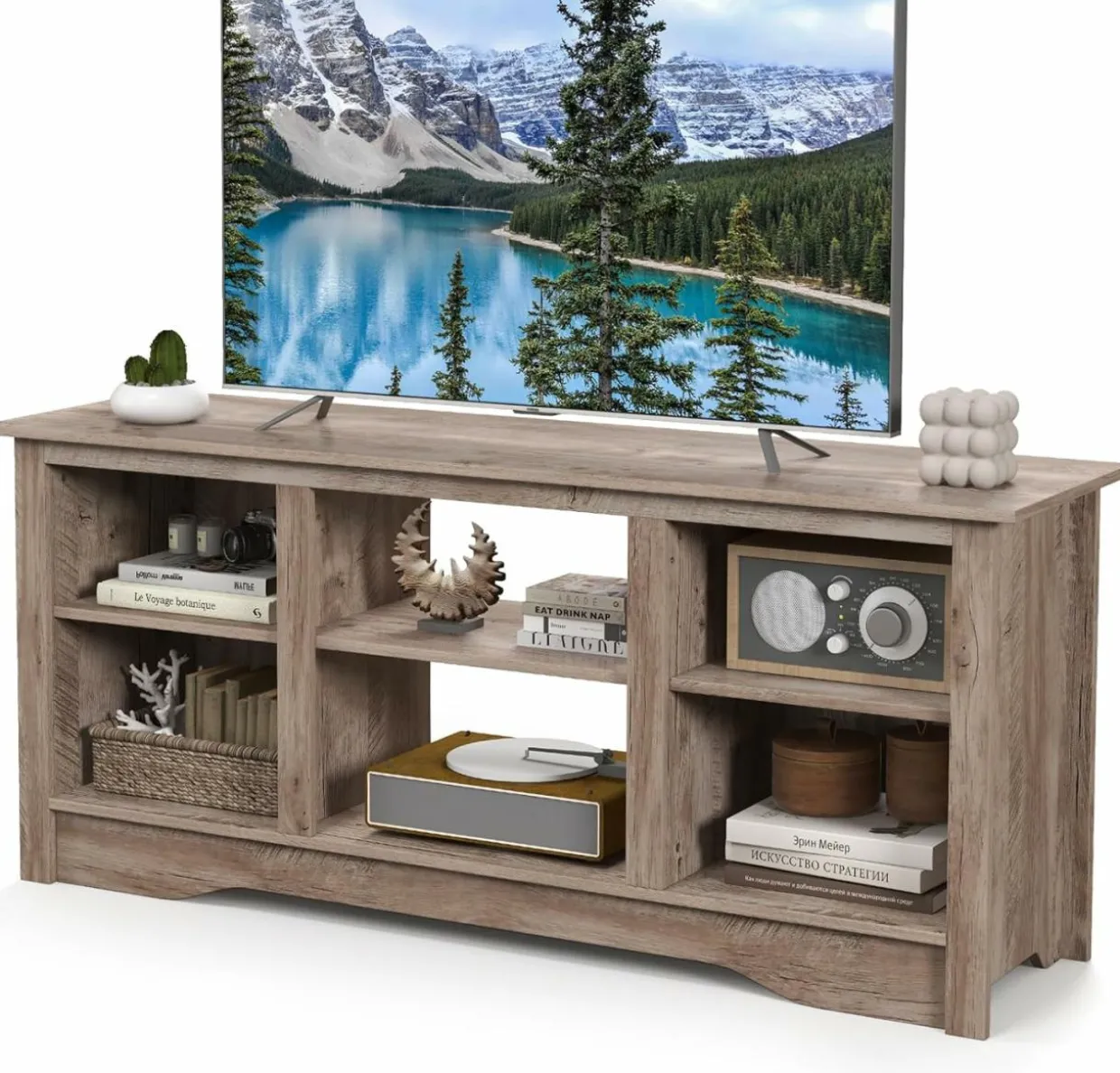 Tangkula TV Stand for up to 65" Flat Screen TVs, 58" Media Entertainment Center w/Adjustable Shelves