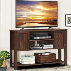 Tangkula TV Stand up to 60 Inches TVs, Modern Entertainment Center Stand with 2 Side Door Cabinets