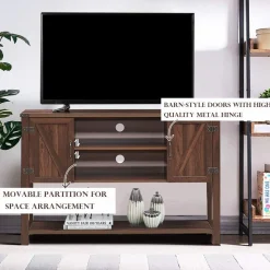Tangkula TV Stand up to 60 Inches TVs, Modern Entertainment Center Stand with 2 Side Door Cabinets