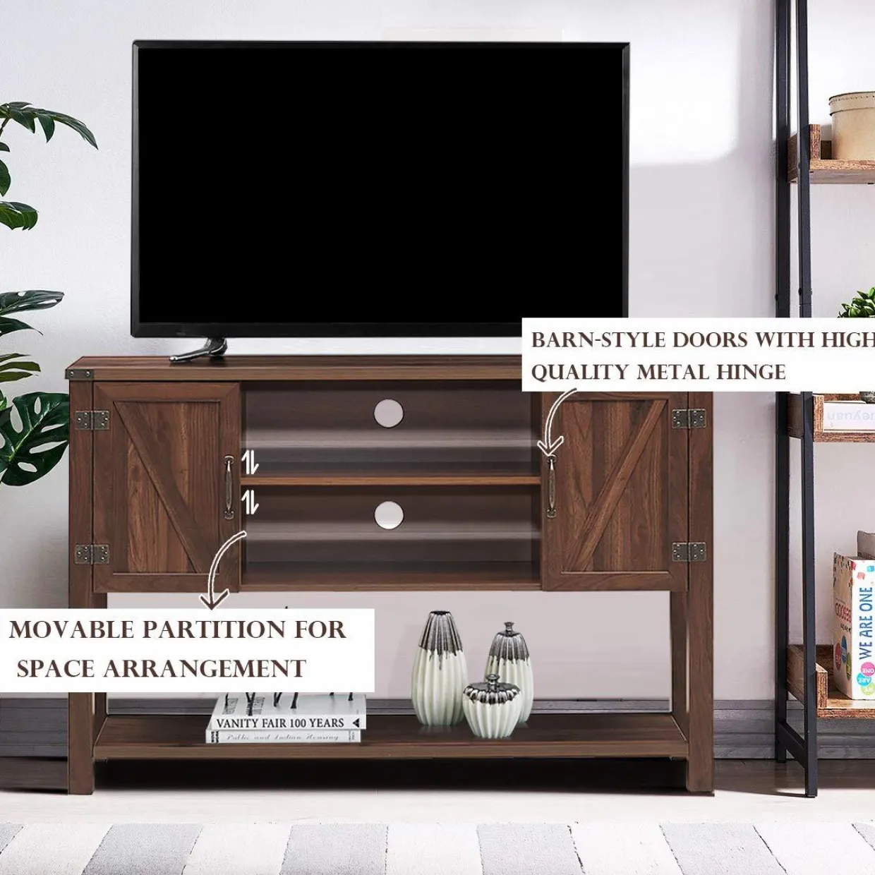 Tangkula TV Stand up to 60 Inches TVs, Modern Entertainment Center Stand with 2 Side Door Cabinets