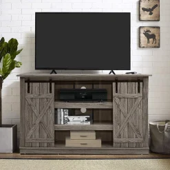 Tangkula TV Stand up to 60 Inches, Farmhouse Wood TV Stand with Sliding Barn Doors