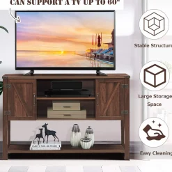 Tangkula TV Stand up to 60 Inches TVs, Modern Entertainment Center Stand with 2 Side Door Cabinets