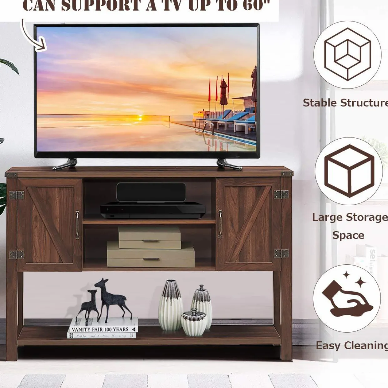 Tangkula TV Stand up to 60 Inches TVs, Modern Entertainment Center Stand with 2 Side Door Cabinets