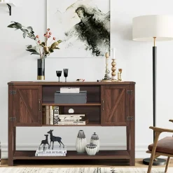 Tangkula TV Stand up to 60 Inches TVs, Modern Entertainment Center Stand with 2 Side Door Cabinets