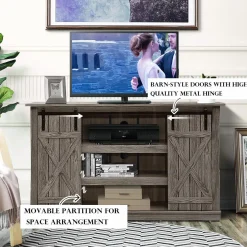 Tangkula TV Stand up to 60 Inches, Farmhouse Wood TV Stand with Sliding Barn Doors
