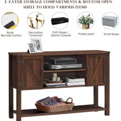 Tangkula TV Stand up to 60 Inches TVs, Modern Entertainment Center Stand with 2 Side Door Cabinets