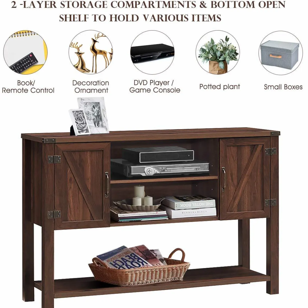 Tangkula TV Stand up to 60 Inches TVs, Modern Entertainment Center Stand with 2 Side Door Cabinets