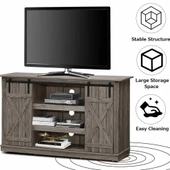 Tangkula TV Stand up to 60 Inches, Farmhouse Wood TV Stand with Sliding Barn Doors