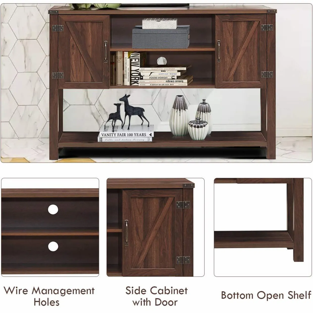 Tangkula TV Stand up to 60 Inches TVs, Modern Entertainment Center Stand with 2 Side Door Cabinets
