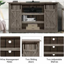 Tangkula TV Stand up to 60 Inches, Farmhouse Wood TV Stand with Sliding Barn Doors