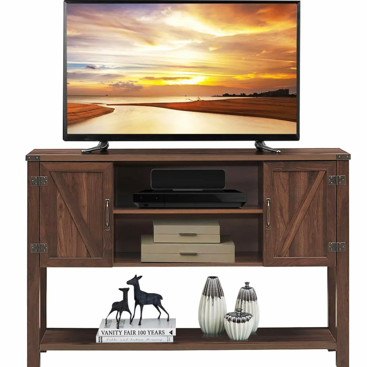 Tangkula TV Stand up to 60 Inches TVs, Modern Entertainment Center Stand with 2 Side Door Cabinets