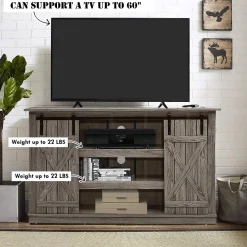 Tangkula TV Stand up to 60 Inches, Farmhouse Wood TV Stand with Sliding Barn Doors
