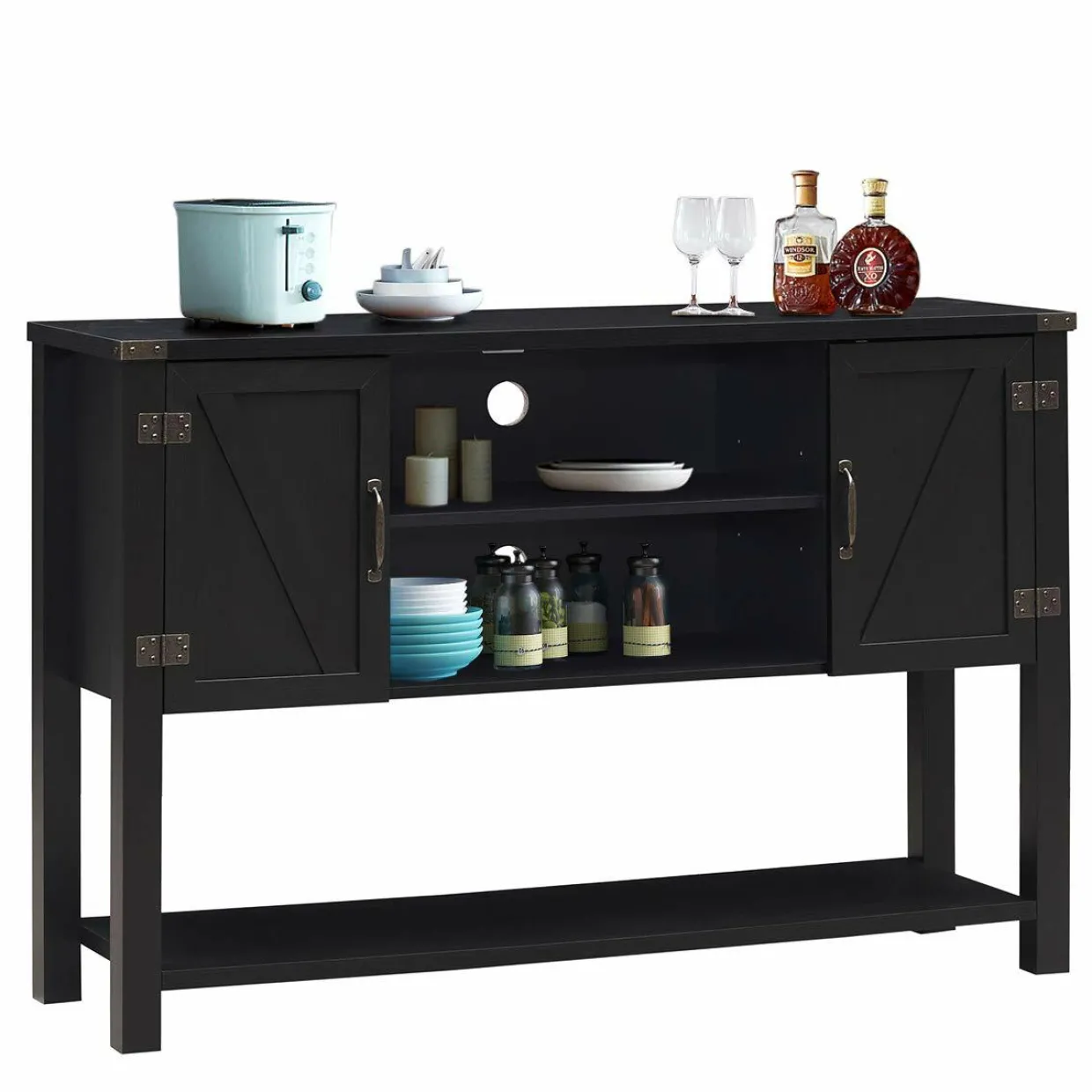 Tangkula TV Stand up to 60 Inches TVs, Modern Entertainment Center Stand with 2 Side Door Cabinets