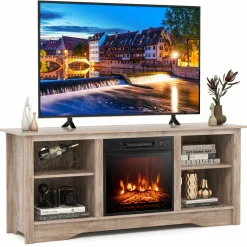 Tangkula TV Stand with 18” Electric Fireplace, for Flat Screen TVs Up to 65” with Adjustable Shelves