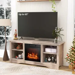 Tangkula TV Stand with 18” Electric Fireplace, for Flat Screen TVs Up to 65” with Adjustable Shelves