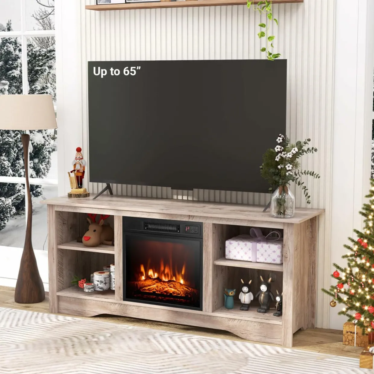 Tangkula TV Stand with 18” Electric Fireplace, for Flat Screen TVs Up to 65” with Adjustable Shelves