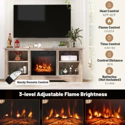 Tangkula TV Stand with 18” Electric Fireplace, for Flat Screen TVs Up to 65” with Adjustable Shelves