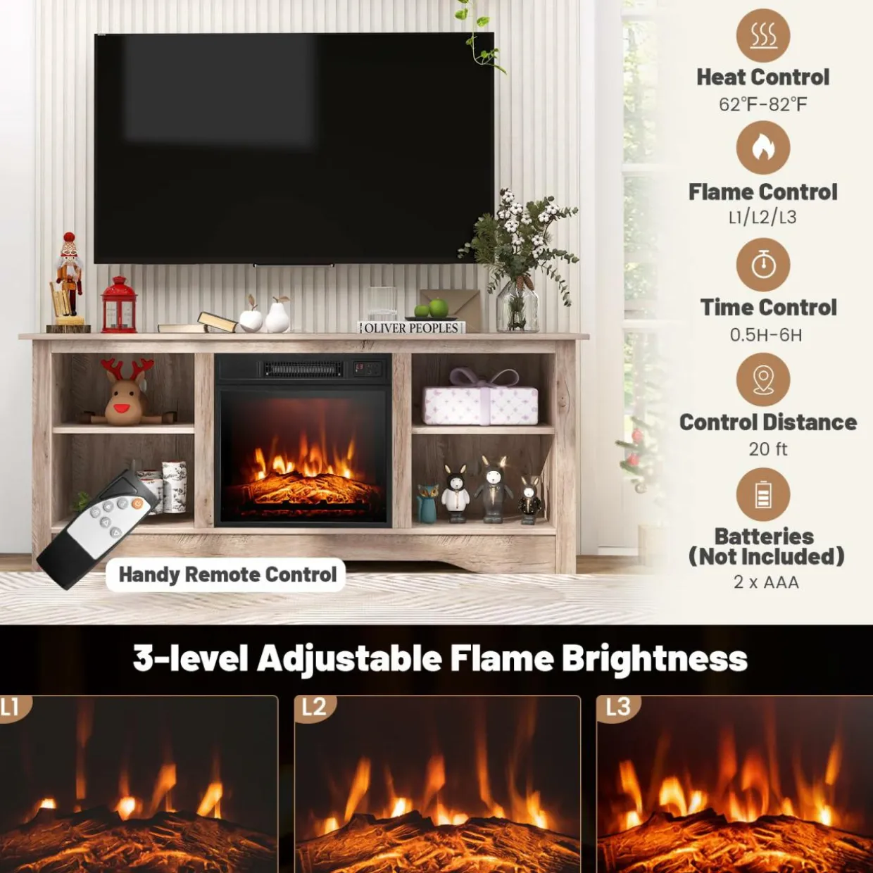 Tangkula TV Stand with 18” Electric Fireplace, for Flat Screen TVs Up to 65” with Adjustable Shelves