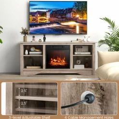 Tangkula TV Stand with 18” Electric Fireplace, for Flat Screen TVs Up to 65” with Adjustable Shelves