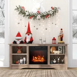 Tangkula TV Stand with 18” Electric Fireplace, for Flat Screen TVs Up to 65” with Adjustable Shelves