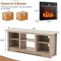 Tangkula TV Stand with 18” Electric Fireplace, for Flat Screen TVs Up to 65” with Adjustable Shelves