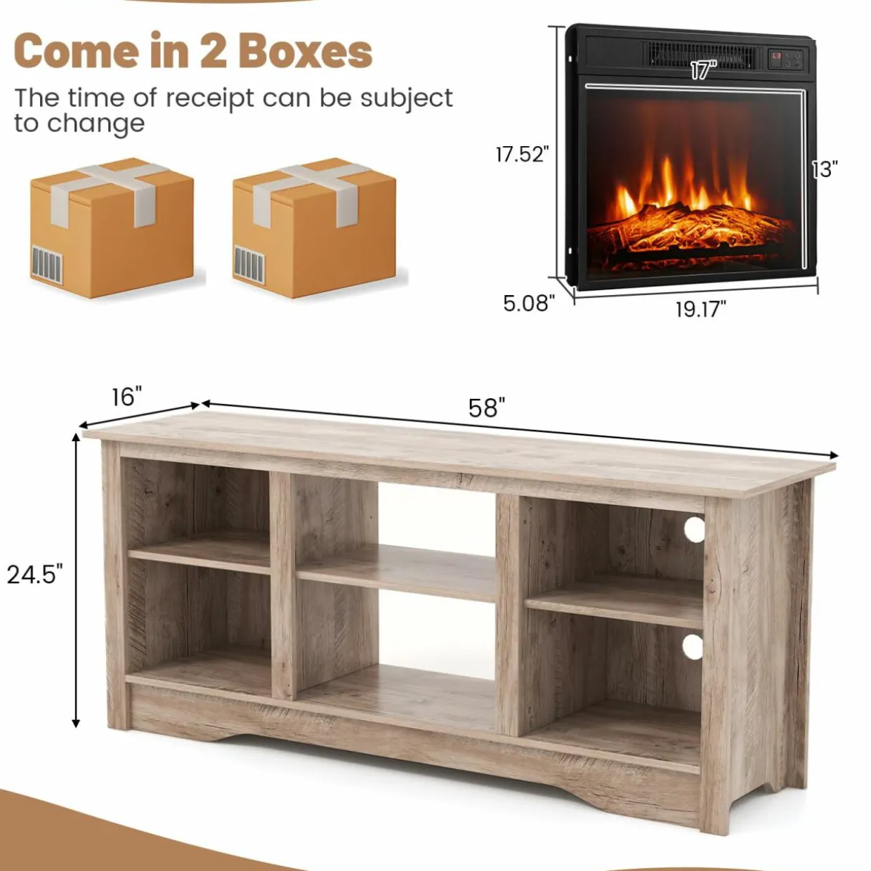 Tangkula TV Stand with 18” Electric Fireplace, for Flat Screen TVs Up to 65” with Adjustable Shelves
