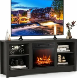Tangkula TV Stand with 18” Electric Fireplace, for Flat Screen TVs Up to 65” with Adjustable Shelves