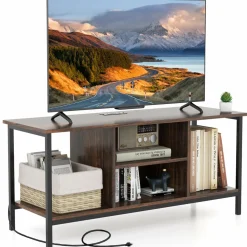 Tangkula TV Stand with Power Outlets, for TVs up to 50 Inch, Industrial TV Console Table