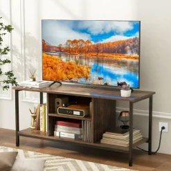 Tangkula TV Stand with Power Outlets, for TVs up to 50 Inch, Industrial TV Console Table