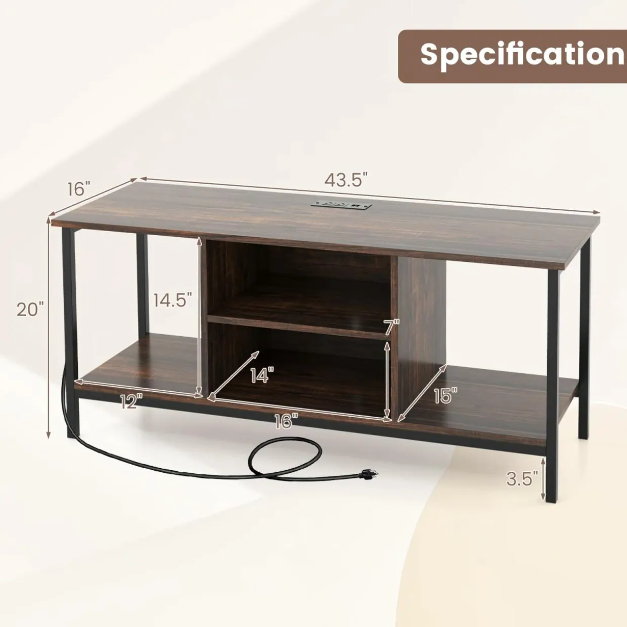 Tangkula TV Stand with Power Outlets, for TVs up to 50 Inch, Industrial TV Console Table