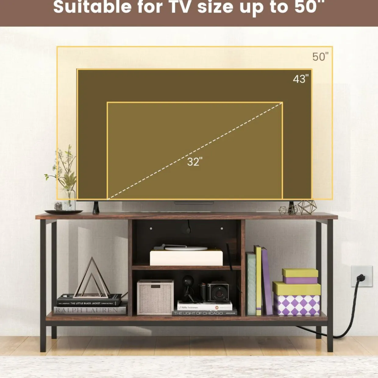 Tangkula TV Stand with Power Outlets, for TVs up to 50 Inch, Industrial TV Console Table
