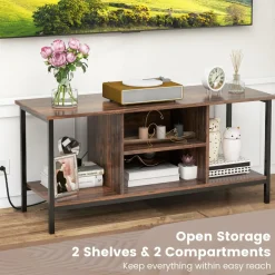 Tangkula TV Stand with Power Outlets, for TVs up to 50 Inch, Industrial TV Console Table