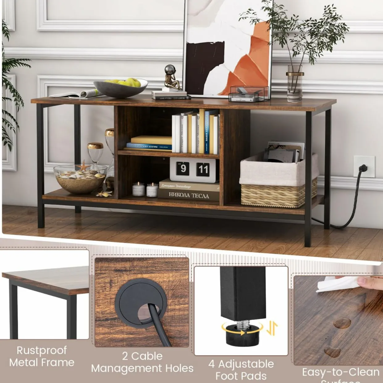 Tangkula TV Stand with Power Outlets, for TVs up to 50 Inch, Industrial TV Console Table