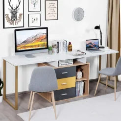 Tangkula Two Person Desk, 87 inch Double Computer Desk
