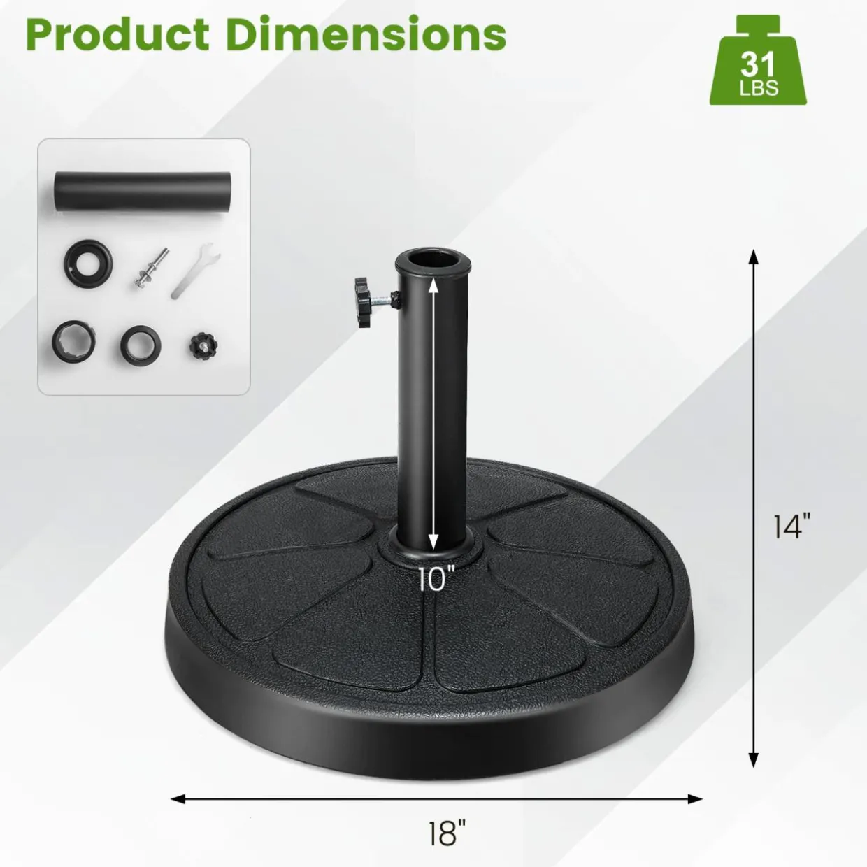 Tangkula Umbrella Base, 31 lbs Capacity Heavy-Duty Patio Outdoor Round Umbrella Stand for 9 ft Umbrella