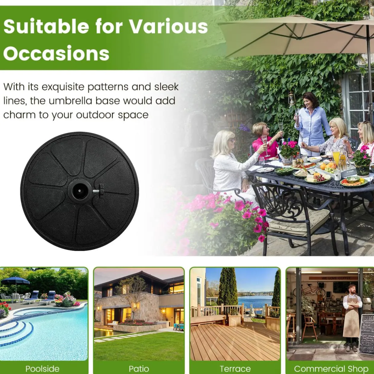 Tangkula Umbrella Base, 31 lbs Capacity Heavy-Duty Patio Outdoor Round Umbrella Stand for 9 ft Umbrella