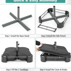 Tangkula Umbrella Base Stand with Sandbags, Heavy Duty Sand Filled Patio Umbrella Holder Base Stand (Stand Only)