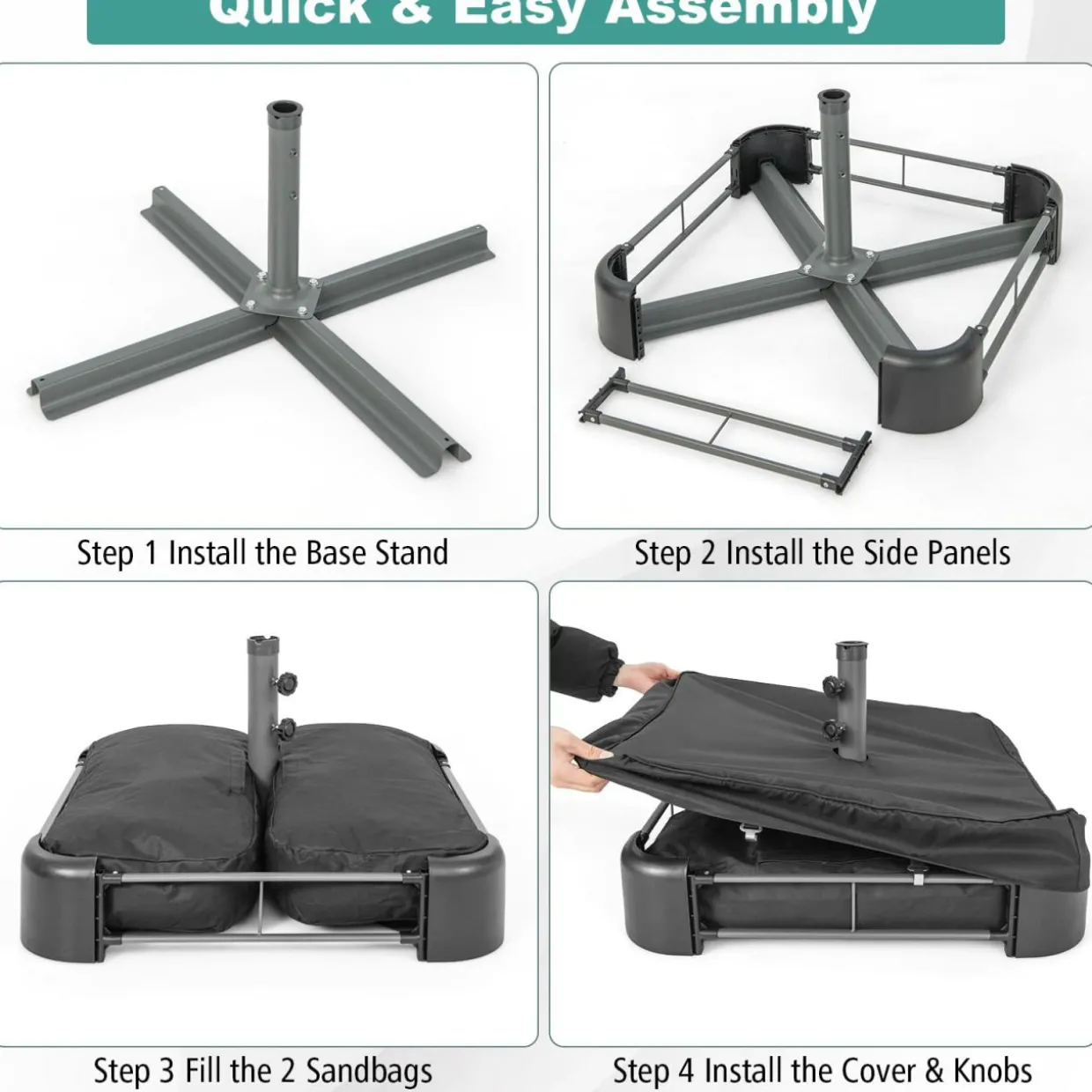 Tangkula Umbrella Base Stand with Sandbags, Heavy Duty Sand Filled Patio Umbrella Holder Base Stand (Stand Only)