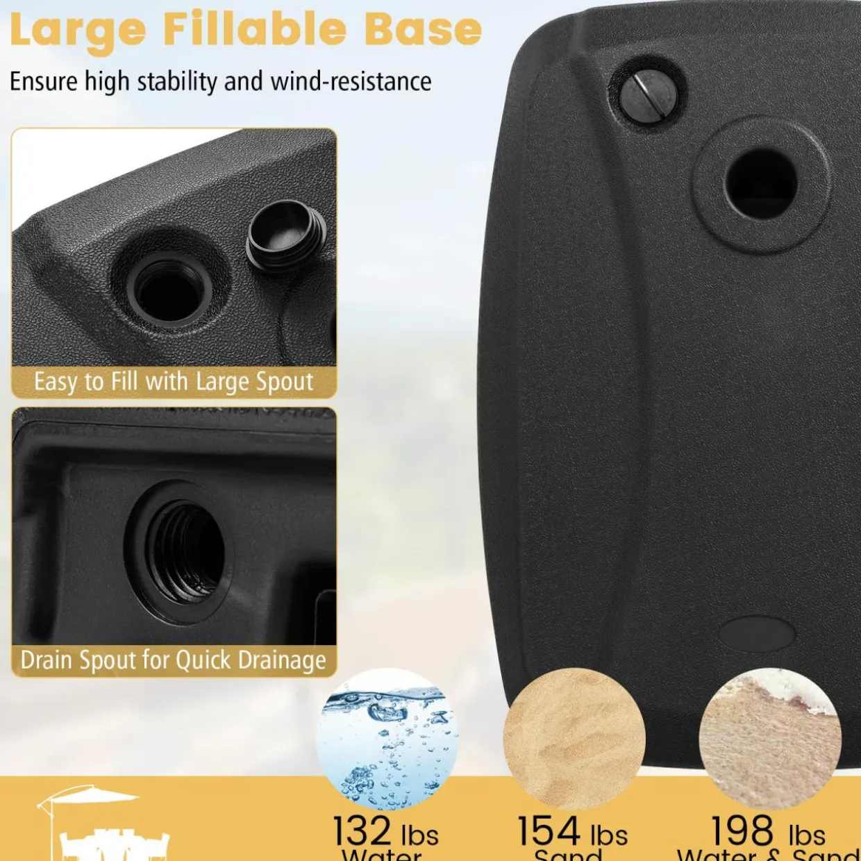Tangkula Universal Offset Umbrella Base, Water & Sand Filled Heavy Duty Base with Cross Base & Wheels
