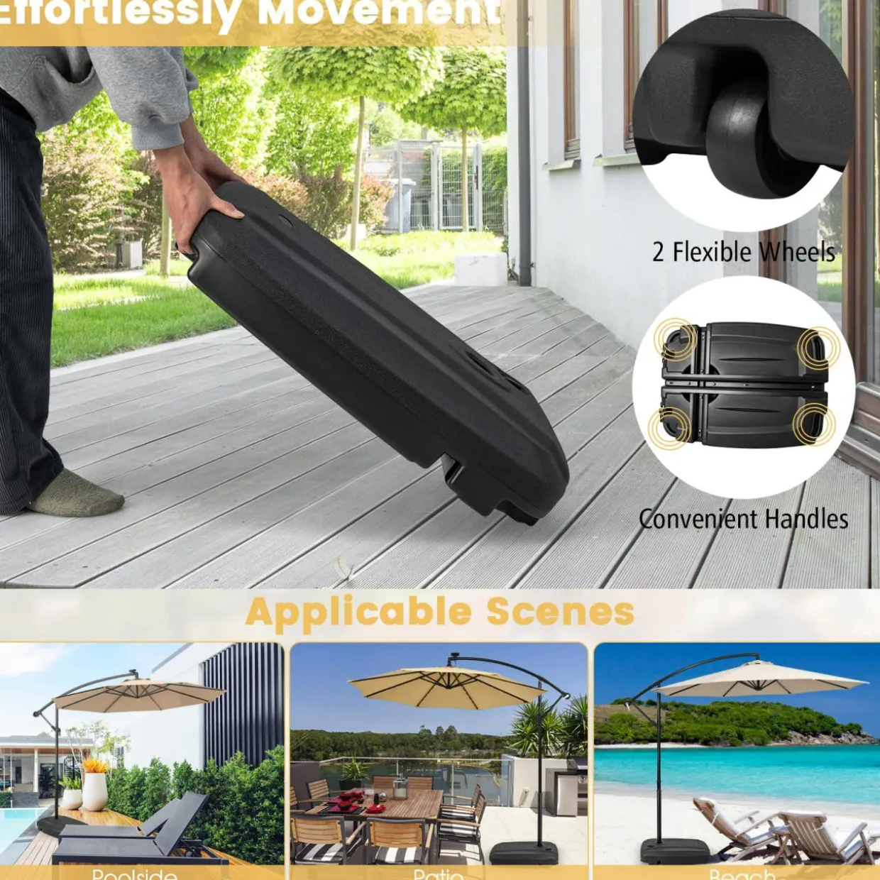 Tangkula Universal Offset Umbrella Base, Water & Sand Filled Heavy Duty Base with Cross Base & Wheels