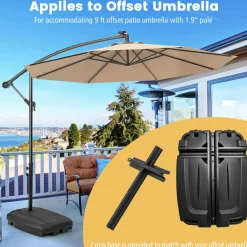 Tangkula Universal Offset Umbrella Base, Water & Sand Filled Heavy Duty Base with Cross Base & Wheels