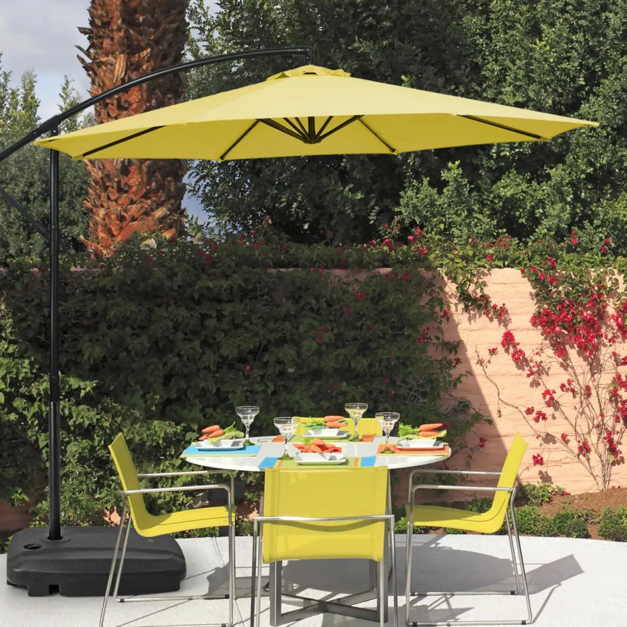 Tangkula Universal Offset Umbrella Base, Water & Sand Filled Heavy Duty Base with Cross Base & Wheels