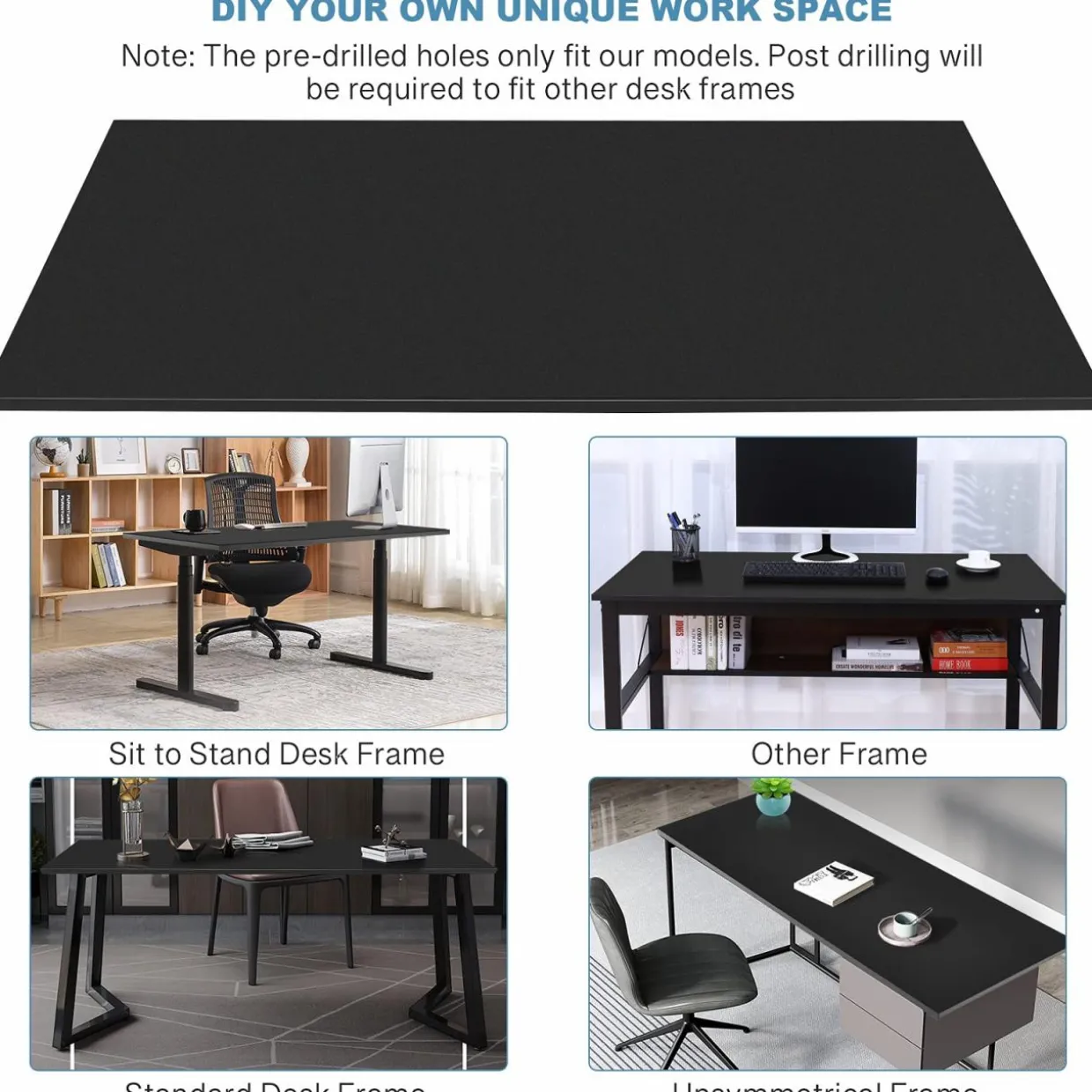 Tangkula Universal Solid One-Piece Table Top, 48 x 24 inch Wood Table Top for Standard & Sit to Stand Desk Frame