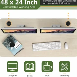 Tangkula Universal Wood Table Top, 48 x 30 inch Solid One-Piece Desktop for Standard & Sit to Stand Desk Frame